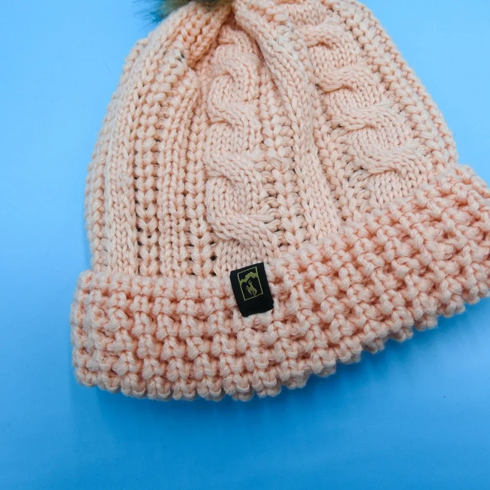 Ouray Beanie Hat Womens One Size Yellowstone Club Pink Cable‎ Knit Pom Pom New